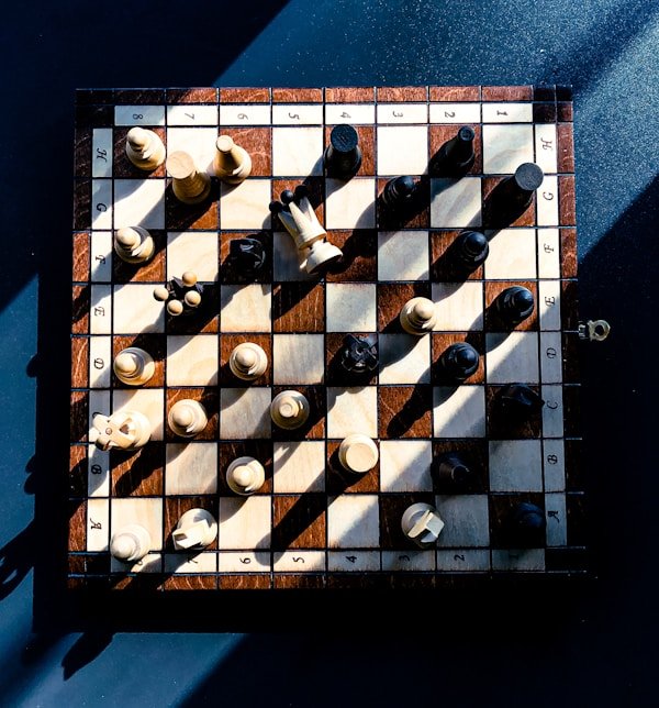 Chess board with pieces set for play