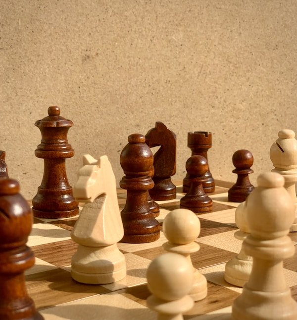 Chess board and pieces close up